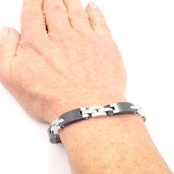 Authentic! Cartier Maillon Panthere 18K White Gold Diamond Ceramic Link Bracelet - Picture 8 of 9